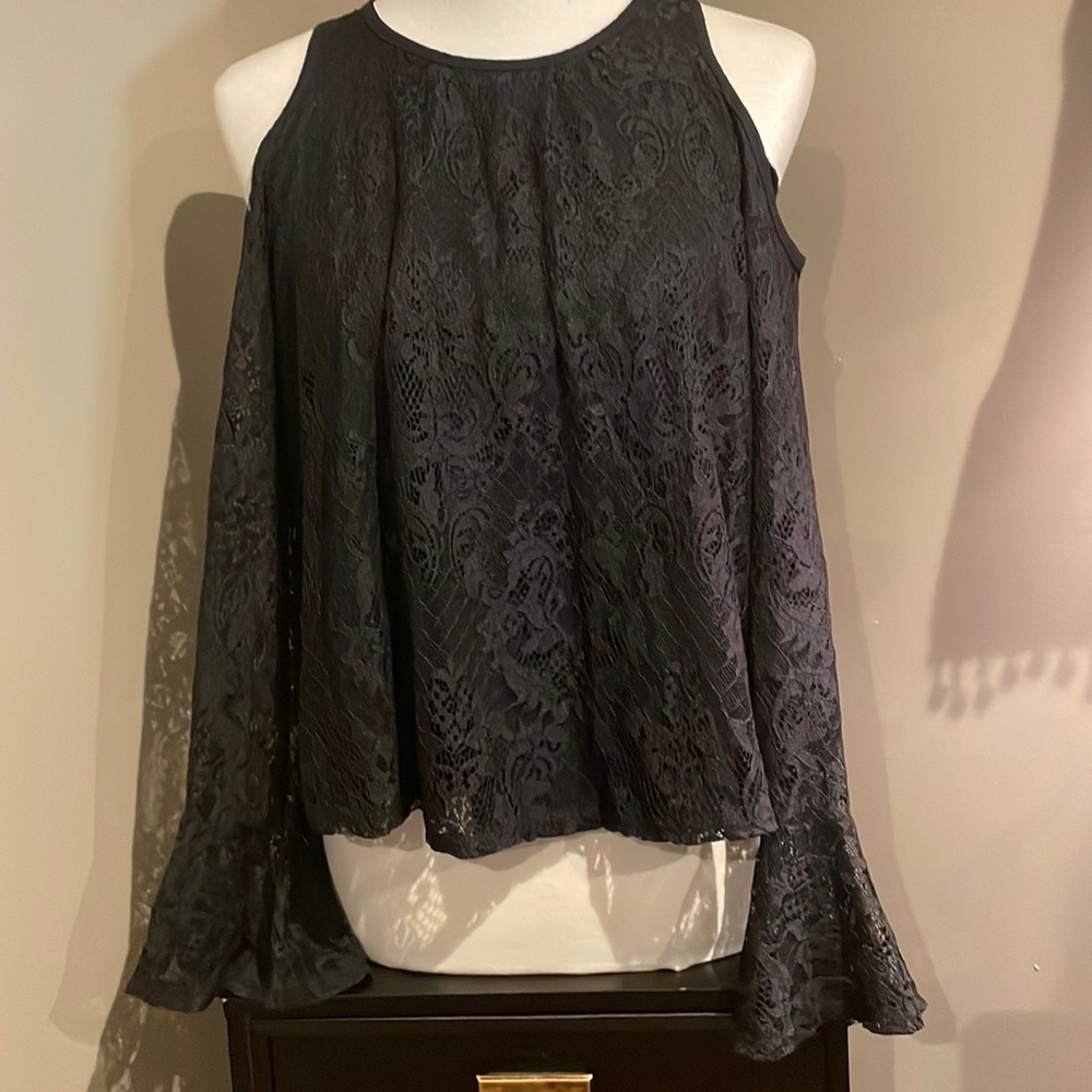 Black lace cold shoulder blouse